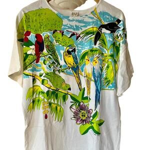 Vintage 90s Tropical Birds Front AOP Single Stitch Shirt Adult Large